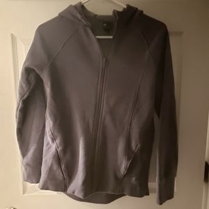 Zip up warm sweatshirt with hood. Purple